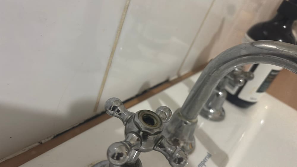 Mould along a bath edge behind the taps, found during a pre-purchase inspection in Bacchus Marsh